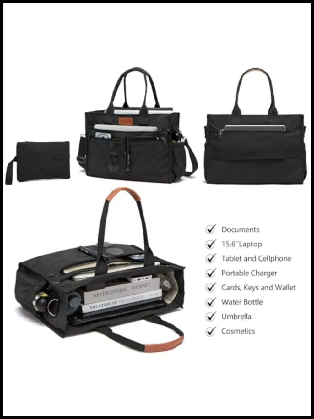 2-Piece Corduroy Tote Set, 14-Pocket Laptop Work Bag with Padded Compartment